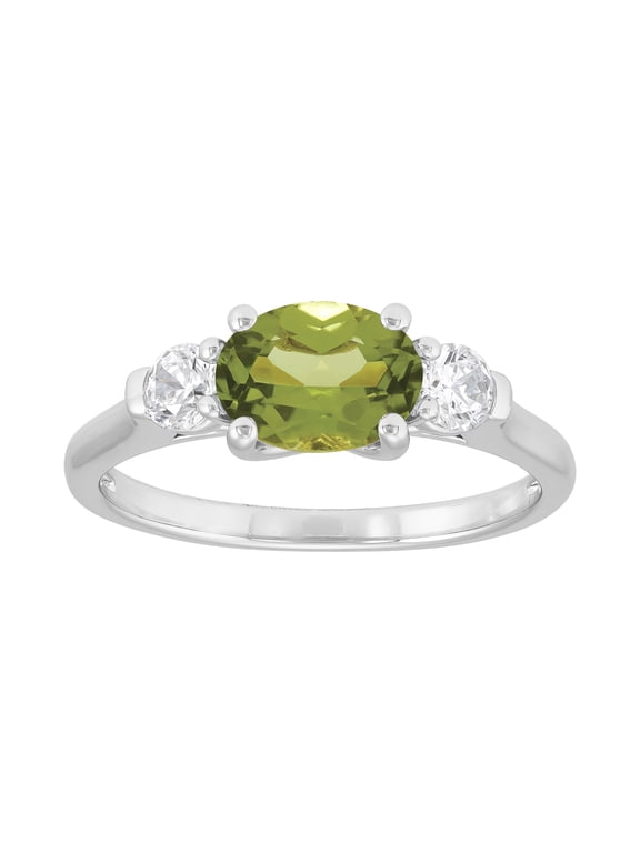Oval Peridot and White Cubic Zirconia Ring in Sterling Silver