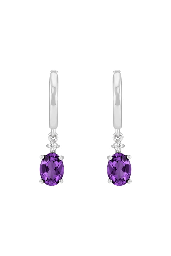 Oval Simulated Amethyst Drop Earrings in Sterling Silver