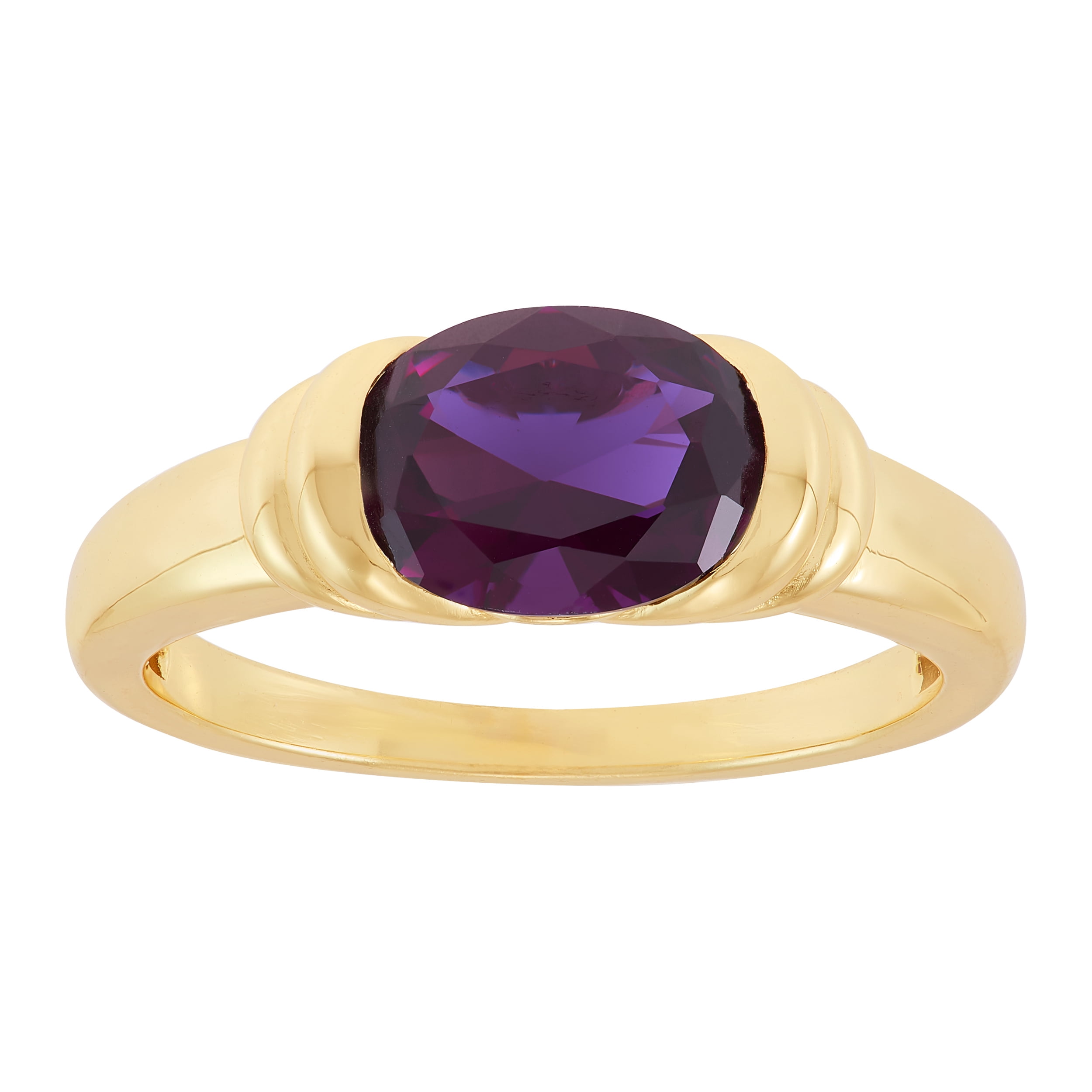 Brilliance Fine Jewelry Oval Simulated Amethyst Ring in Sterling Silver and 14KT Gold Plate