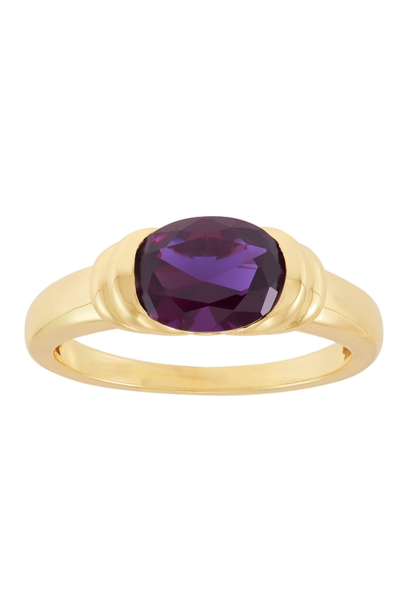 Oval Simulated Amethyst Ring in Sterling Silver and 14KT Gold Plate