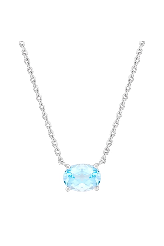 Oval Simulated Aquamarine Necklace in Sterling Silver
