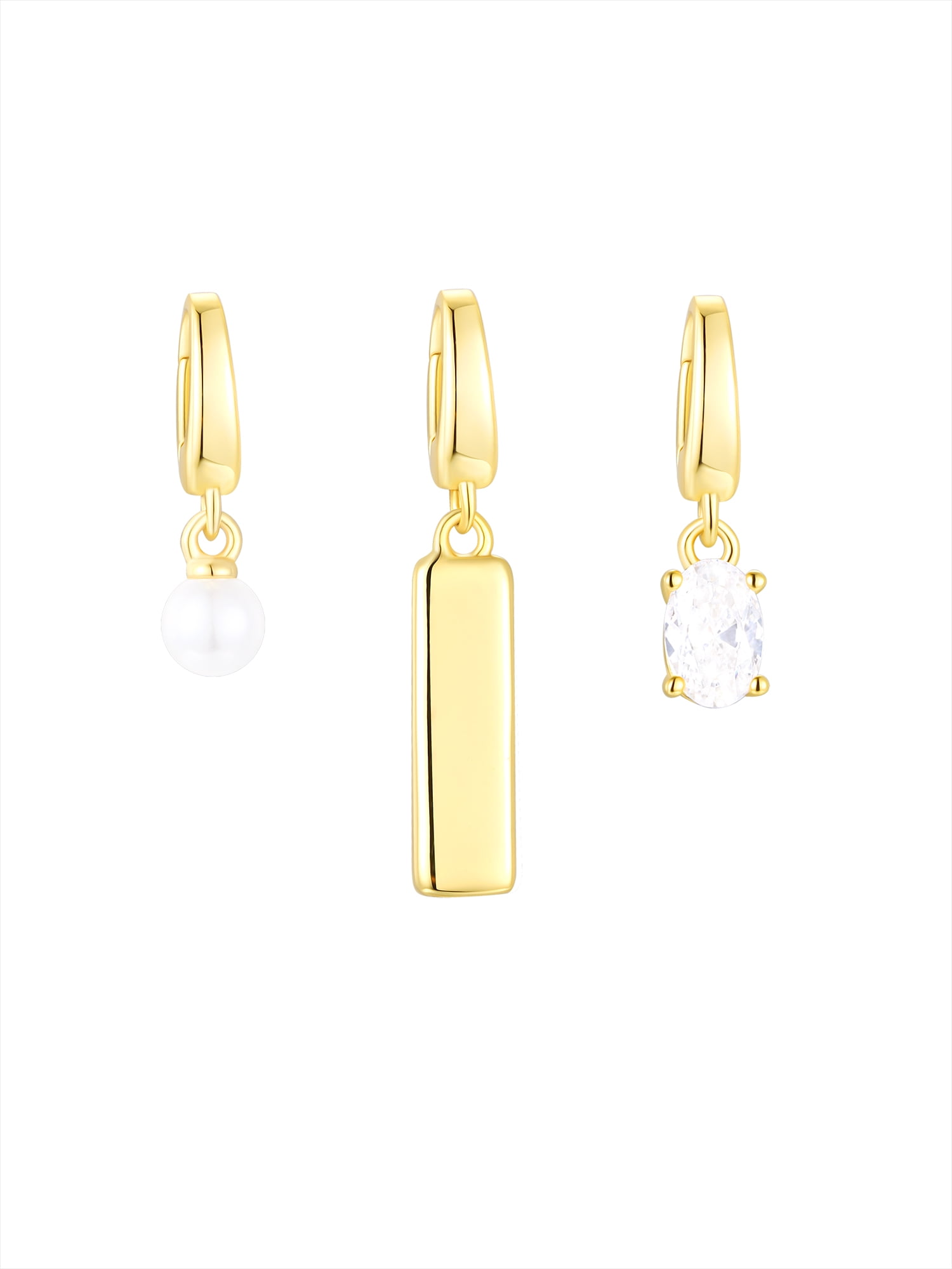Brilliance Fine Jewelry Oval Simulated Diamonds Charm Set in 14KT Gold Plated Sterling Silver