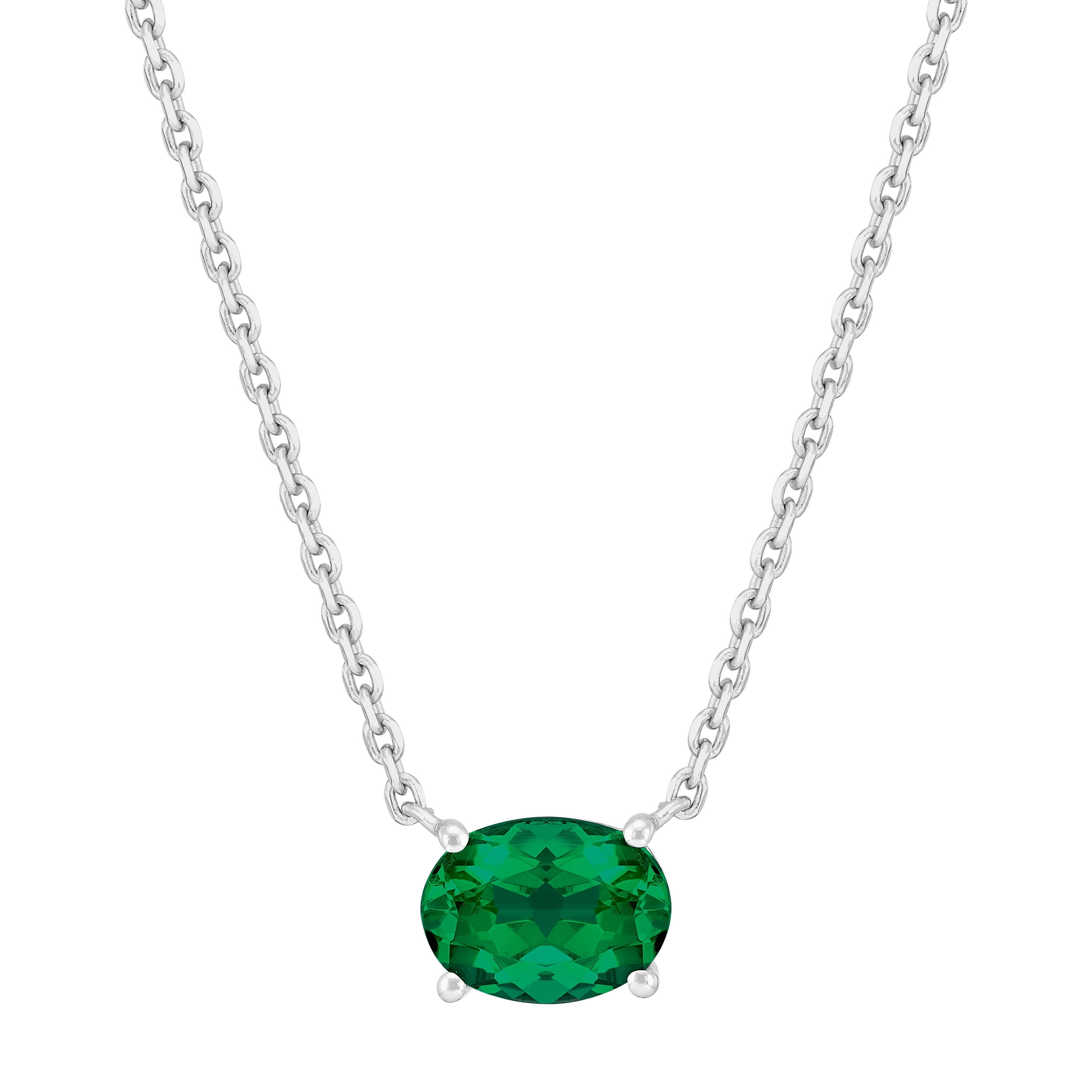 Brilliance Fine Jewelry Oval Simulated Emerald Necklace in Sterling Silver