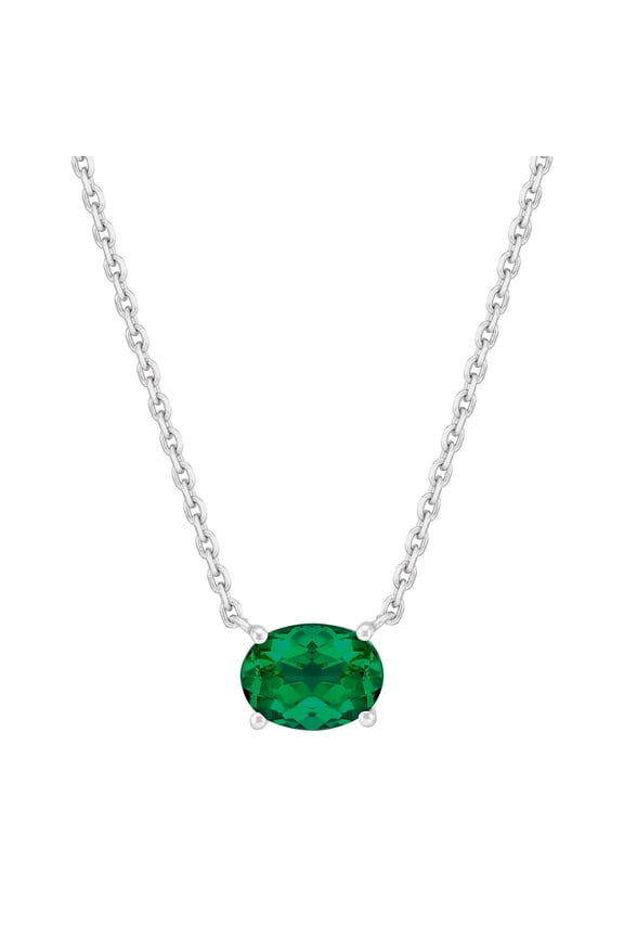Oval Simulated Emerald Necklace in Sterling Silver