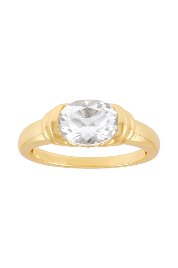 Women's Oval White Topaz Ring for Adults in Sterling Silver and 14KT Gold Plate