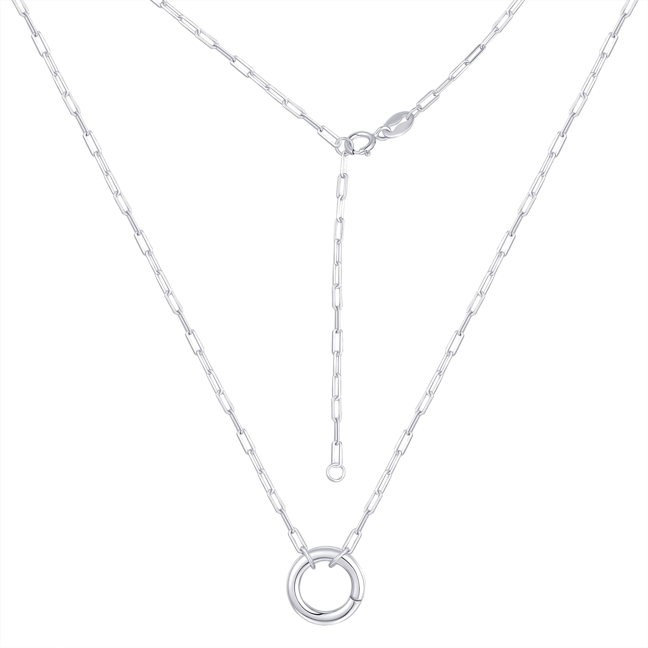 Brilliance Fine Jewelry Paperclip Chain with Round Charm Connector in Sterling Silver