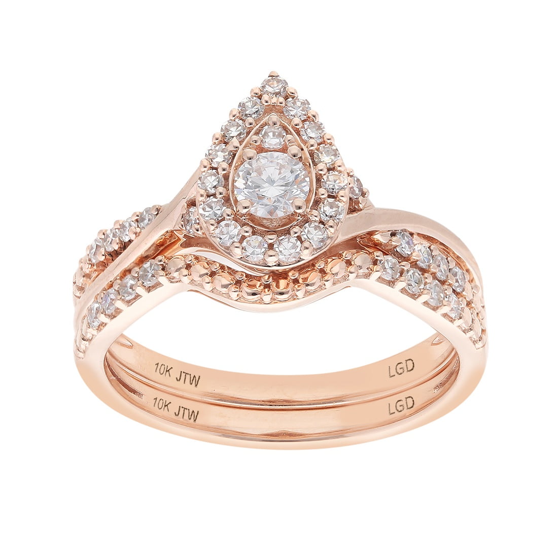 BRILLIANCE FINE JEWELRY Pear 1/2 Carat Lab Grown Diamond Bridal Ring Set in 10Kt Pink Rose Gold