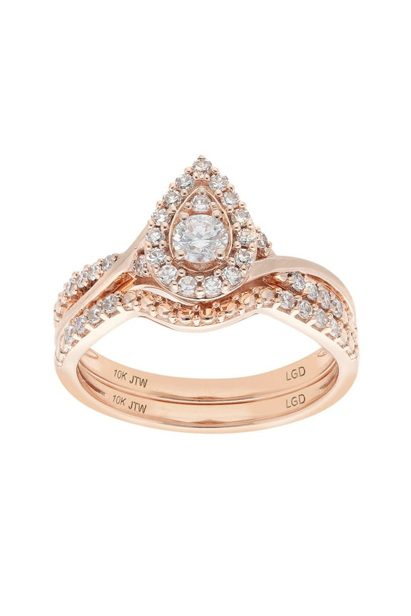 Pear 1/2 Carat Lab Grown Diamond Bridal Ring Set in 10Kt Pink Rose Gold