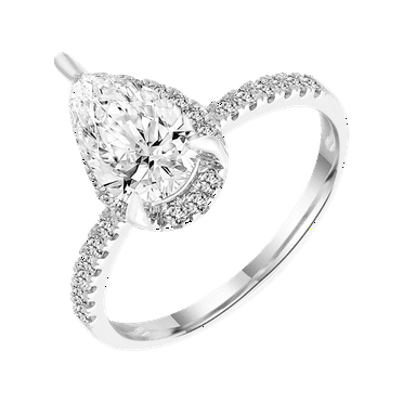 Brilliance Fine Jewelry Pear 1.5 Carat Lab Grown Diamond Halo Bridal Ring in Sterling Silver