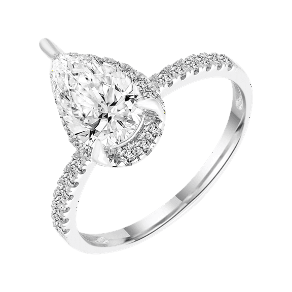 Brilliance Fine Jewelry Pear 1.5 Carat Lab Grown Diamond Halo Bridal Ring in Sterling Silver