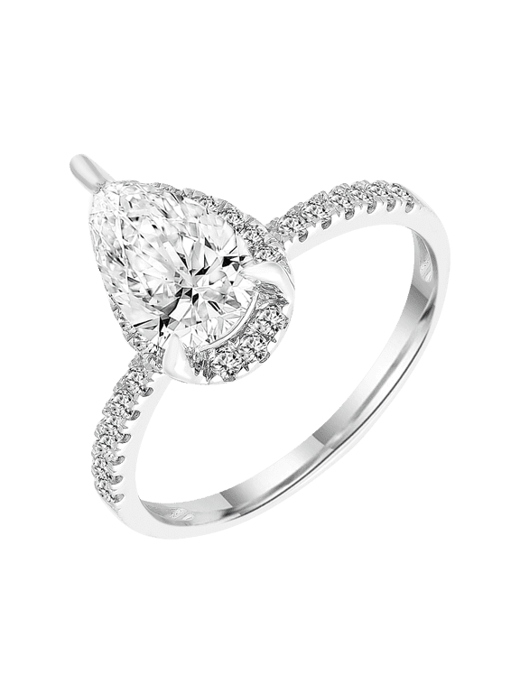 Pear 1.5 Carat Lab Grown Diamond Halo Engagement Ring in Sterling Silver