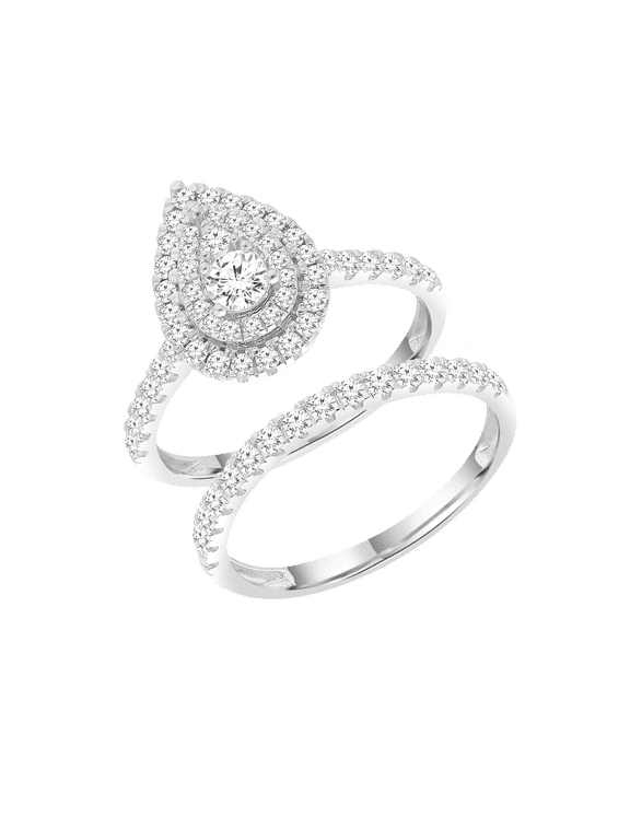 Pear 1 Carat Lab Grown Diamond Bridal Ring Set in 10KT White Gold