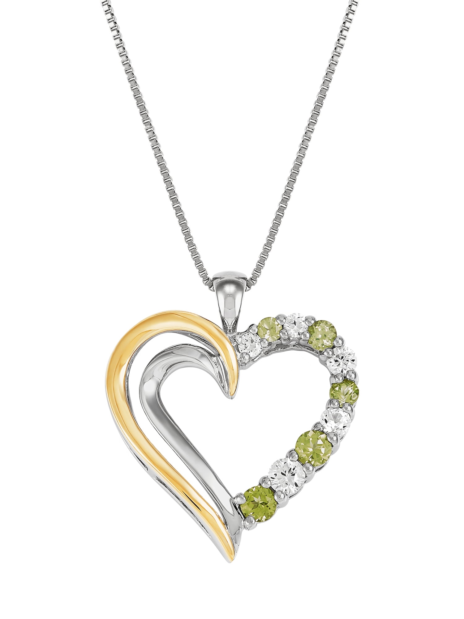 Brilliance Fine Jewelry Peridot Created White Sapphire Heart Pendant in Sterling Silver and 10K Gold