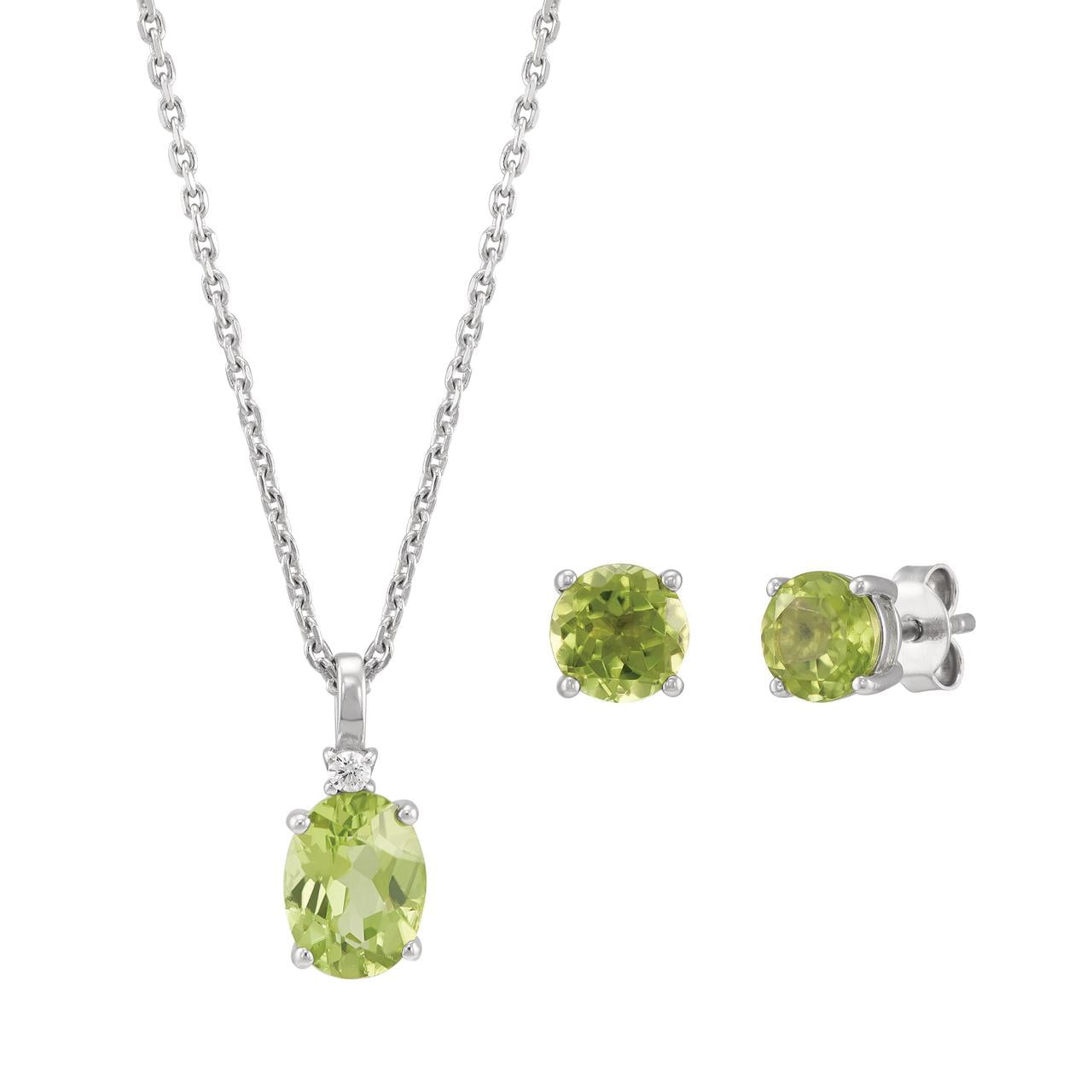 Brilliance Fine Jewelry Peridot and White Cubic Zircoina Pendant Necklace and Studs Set in Sterling Silver
