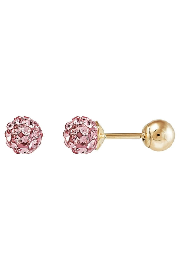 Pink Crystals 4.8MM Studs Earrings in 10K Yellow Gold