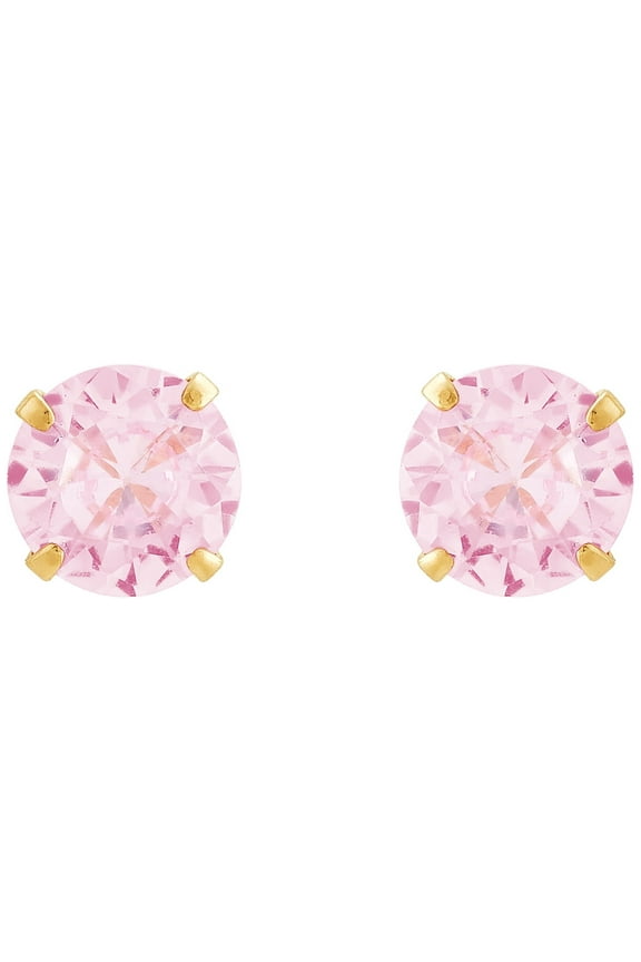 Pink Cubic Zirconia Hollow Ball Back Studs in 14K Yellow Gold