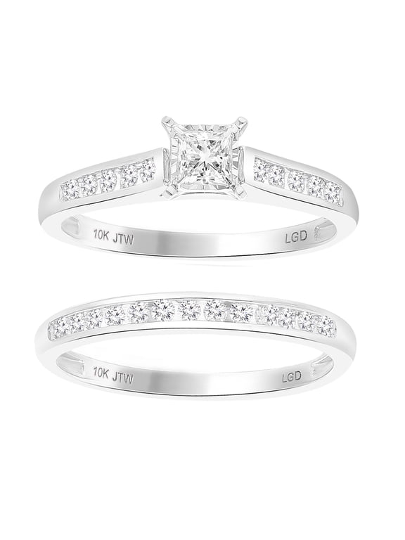 Princess 1/2 Carat Lab Grown Diamond Bridal Ring Set in 10KT White Gold