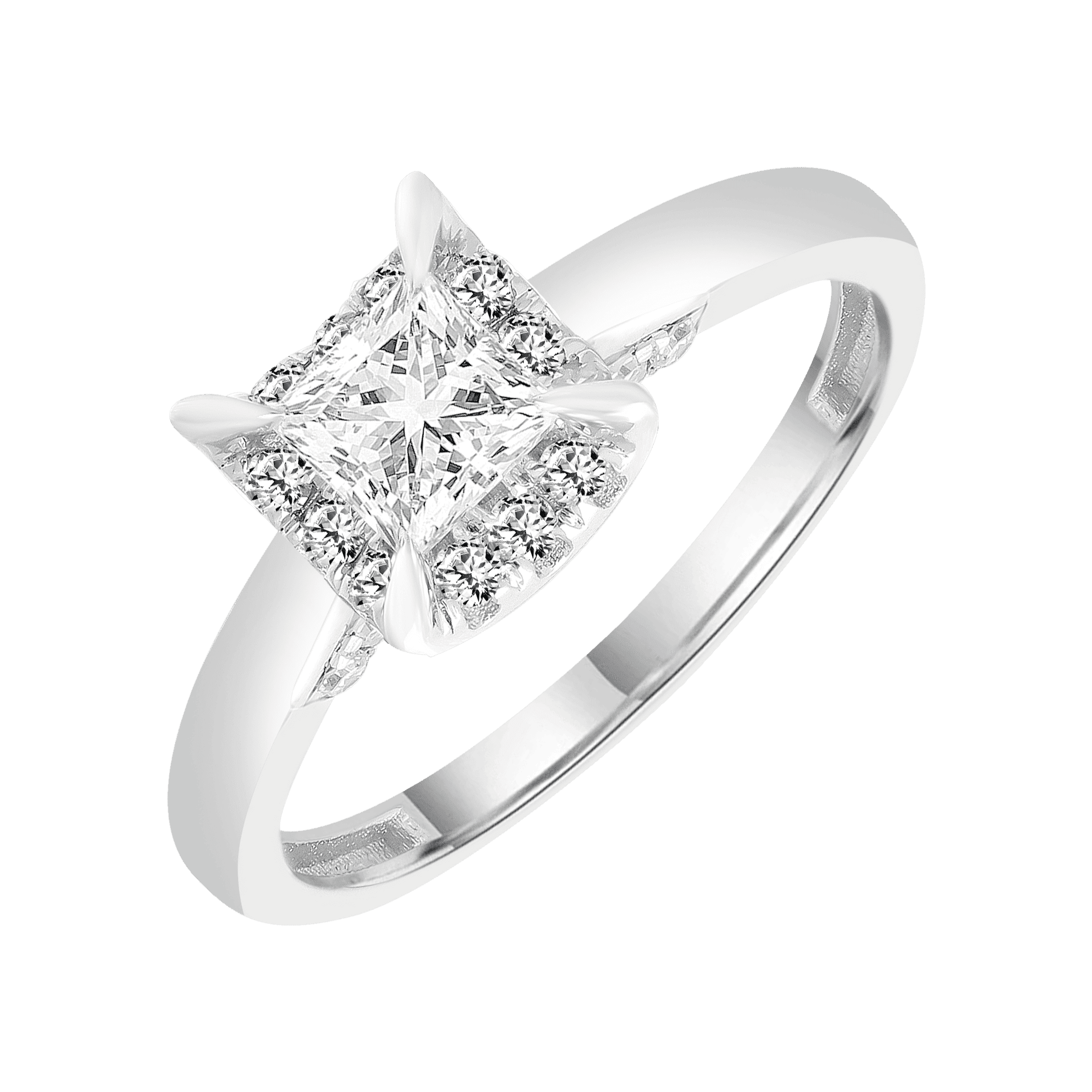 Brilliance Fine Jewelry Princess 1 Carat Lab Grown Diamond Halo Bridal Ring in Sterling Silver