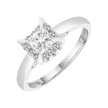 Brilliance Fine Jewelry Princess 1 Carat Lab Grown Diamond Halo Bridal Ring in Sterling Silver
