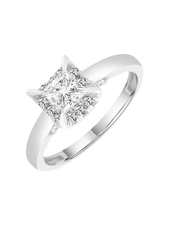 Princess 1 Carat Lab Grown Diamond Halo Bridal Ring in Sterling Silver