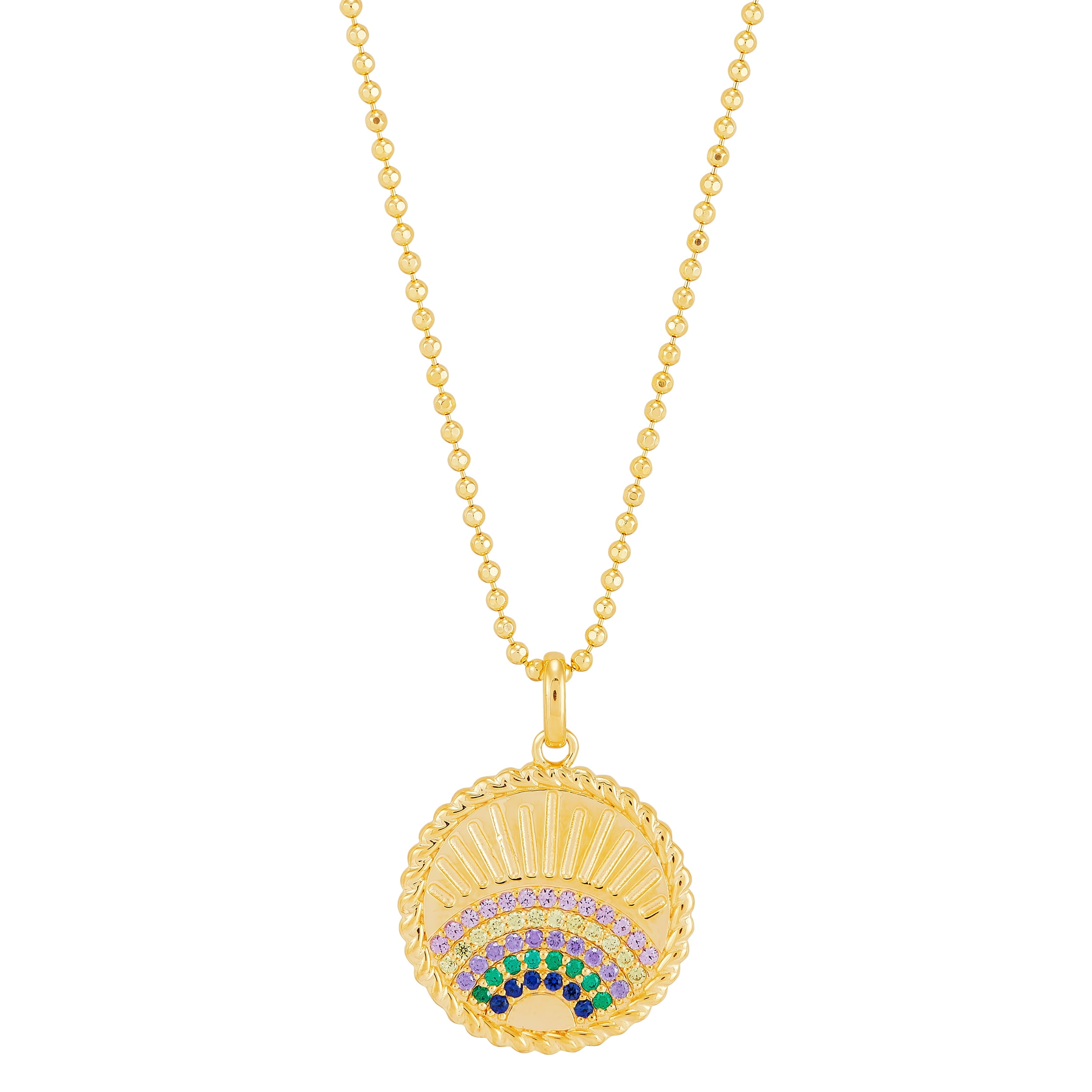 Brilliance Fine Jewelry Rainbow Center Disk Pendant in Sterling Silver and 14K Gold Plate,20"