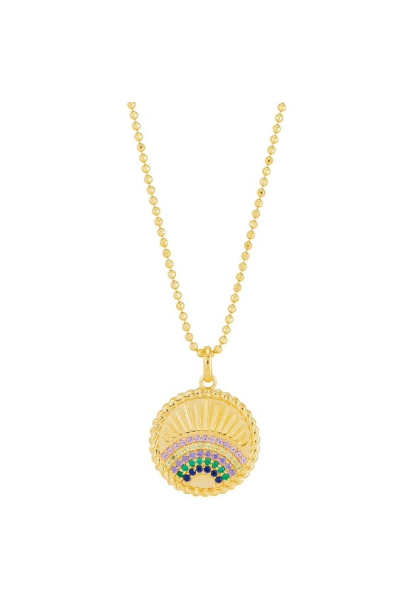 Rainbow Center Disk Pendant in Sterling Silver and 14K Gold Plate,20"