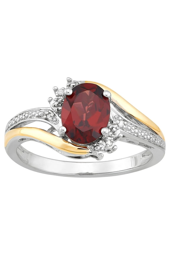Red Garnet Diamond Accent Ring in Sterling Silver and 10K Yellow Gold