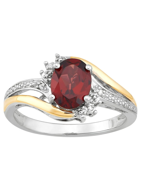 Brilliance Fine Jewelry Red Garnet Diamond Accent Ring in Sterling Silver and 10K Yellow Gold