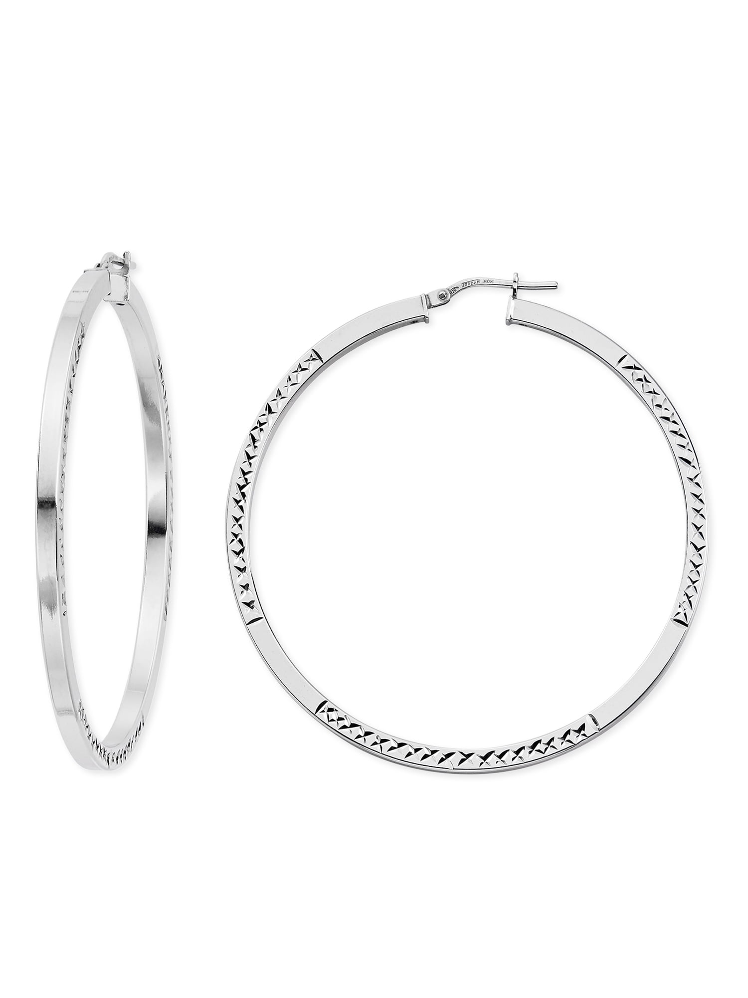 Brilliance Fine Jewelry Rhodium Plated Sterling Silver Diamond Cut Square Tube Women's Hoops