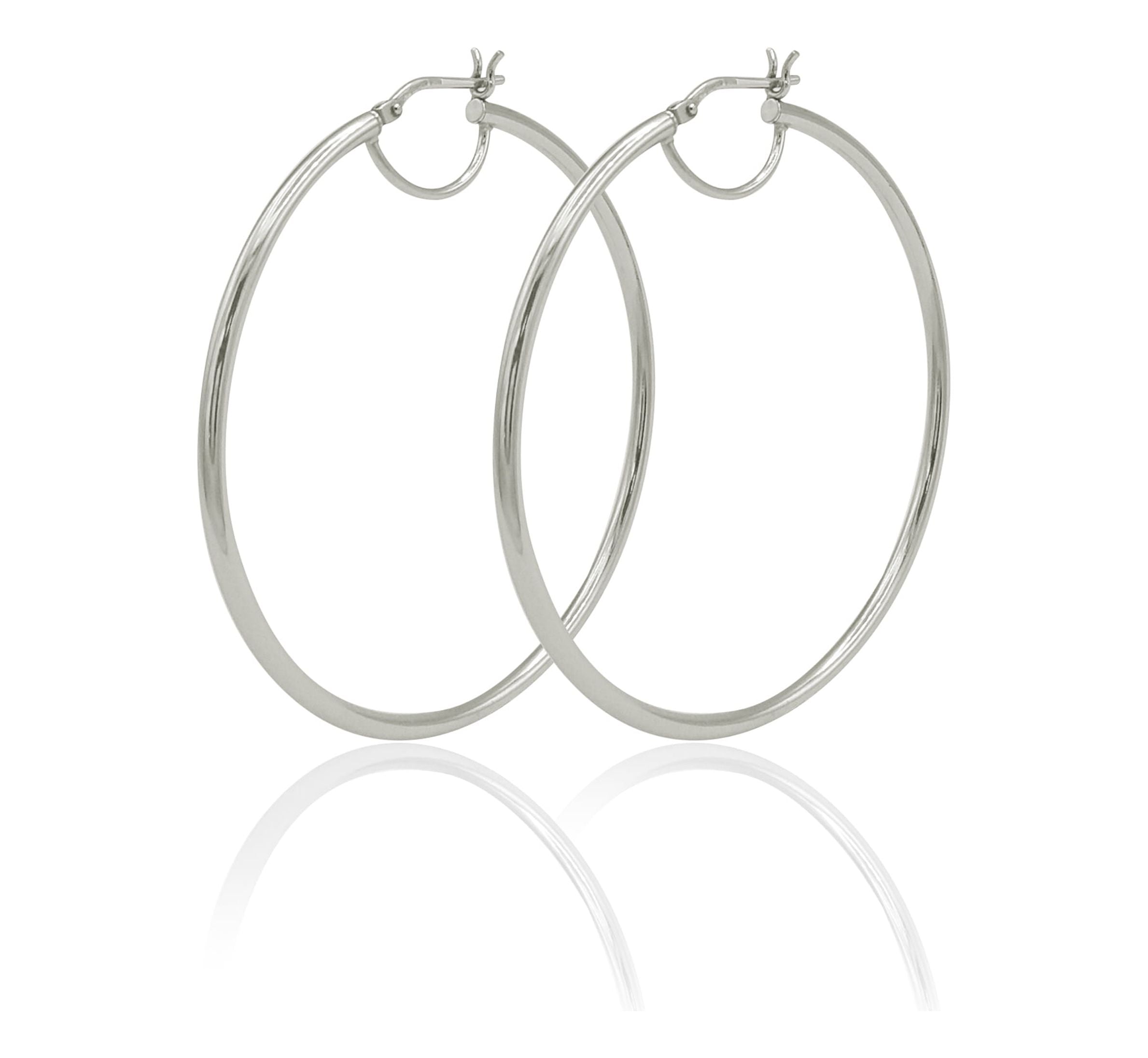 Brilliance Fine Jewelry Rhodium Plated Sterling Silver Polished Round Women's Hoop