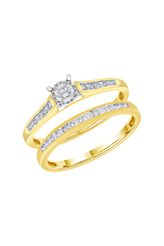 Round 1/2 Carat Lab Grown Diamond Bridal Ring Set in 10KT Yellow Gold