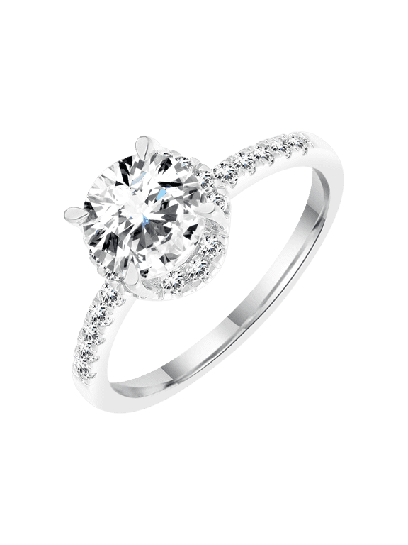 Round 1.5 Carat Lab Grown Diamond Halo Bridal Ring in Sterling Silver