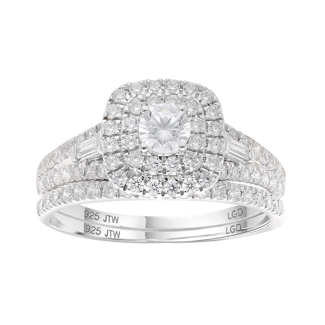 Brilliance Fine Jewelry Round 1 Carat Lab Grown Diamond Halo Bridal Ring Set in Sterling Silver