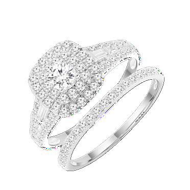 Brilliance Fine Jewelry Round 1 Carat Lab Grown Diamond Halo Bridal Ring Set in Sterling Silver