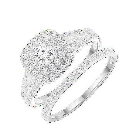 Brilliance Fine Jewelry Round 1 Carat Lab Grown Diamond Halo Bridal Ring Set in Sterling Silver