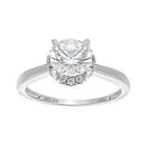 Brilliance Fine Jewelry Round 1 Carat Lab Grown Diamond Halo Bridal Ring in Sterling Silver