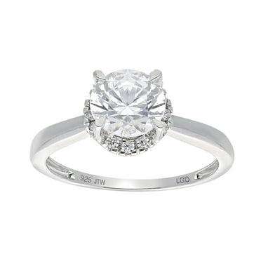 Brilliance Fine Jewelry Round 1 Carat Lab Grown Diamond Halo Bridal Ring in Sterling Silver