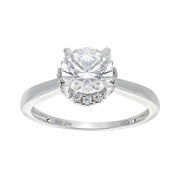 Brilliance Fine Jewelry Round 1 Carat Lab Grown Diamond Halo Bridal Ring in Sterling Silver
