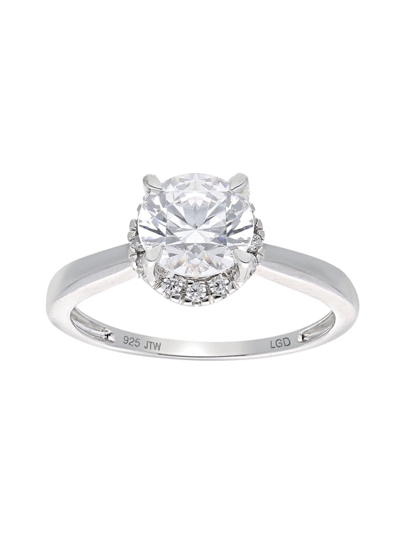 Round 1 Carat Lab Grown Diamond Halo Bridal Ring in Sterling Silver