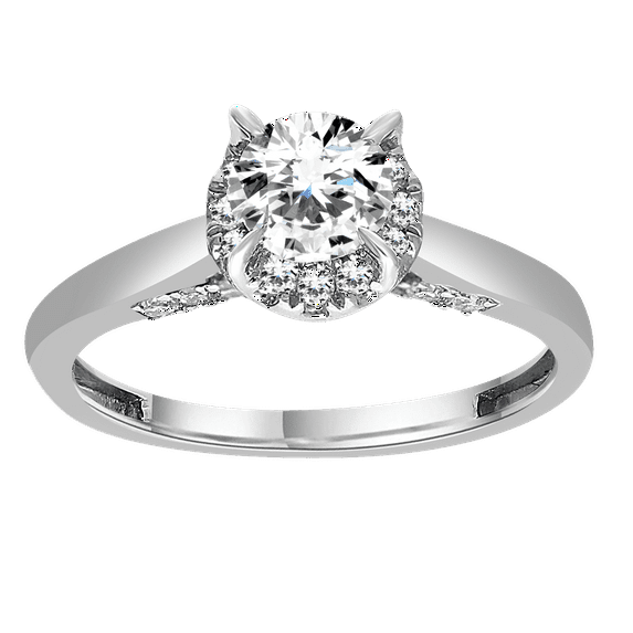 Brilliance Fine Jewelry Round 1 Carat Lab Grown Diamond Halo Bridal Ring in Sterling Silver