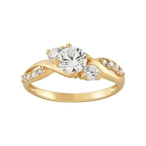 Brilliance Fine Jewelry Round 3-Stone Center Cubic Zirconia Engagement Ring in 10K Yellow Gold