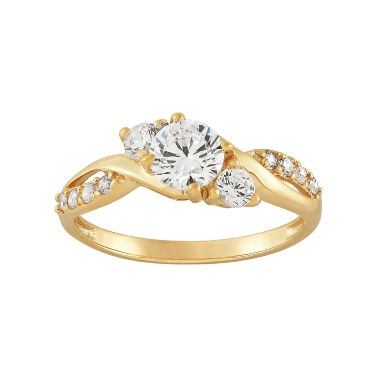 Brilliance Fine Jewelry Round 3-Stone Center Cubic Zirconia Engagement Ring  in 10K Yellow Gold 