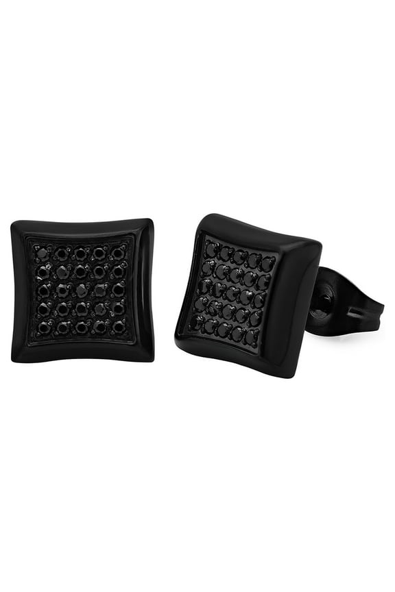 Round Black CZ Earrings, Stainless Steel, 10.00mm