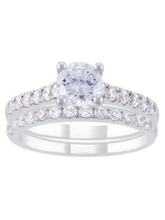 Round Cut Simulated Diamond Solitaire Engagement Ring Set in Sterling Silver