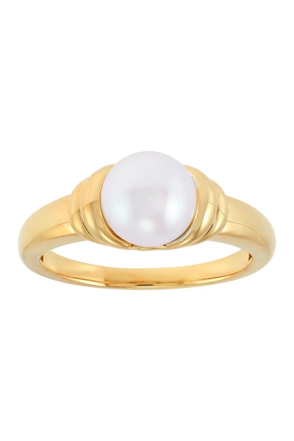 Round White Freshwater Pearl Ring in Sterling Silver and 14KT Gold Plate