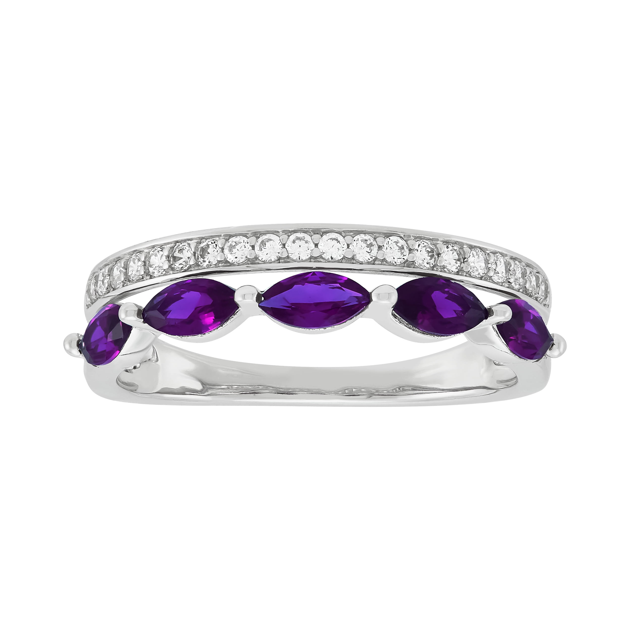 Brilliance Fine Jewelry Simulated Amethyst Marquise Band Ring in Sterling Silver