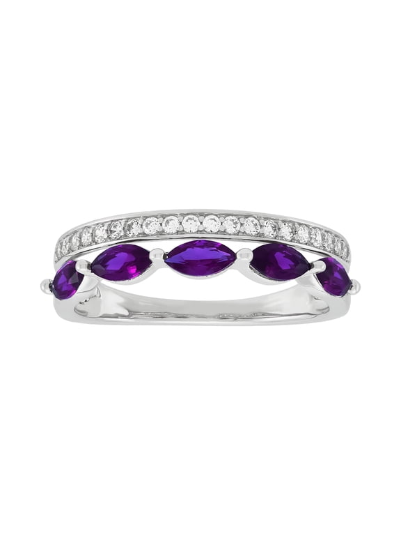 Simulated Amethyst Marquise Band Ring in Sterling Silver