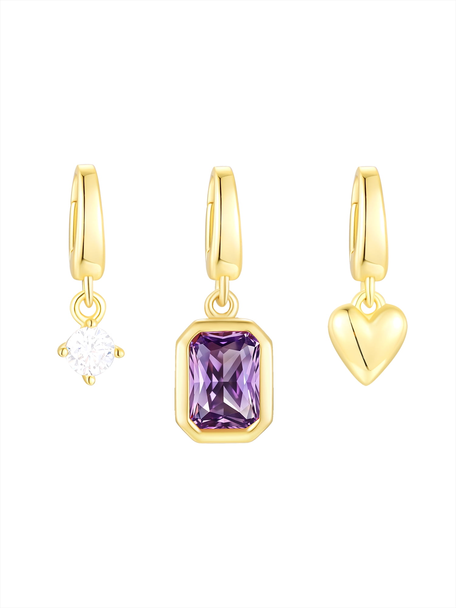 Brilliance Fine Jewelry Simulated Amethyst and Simulated Diamond Charm Set in 14KT Gold Plated Sterling Silver