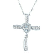 Brilliance Fine Jewelry Simulated Aquamarine & CZ Cross Pendant, Sterling Silver, 18" Extender