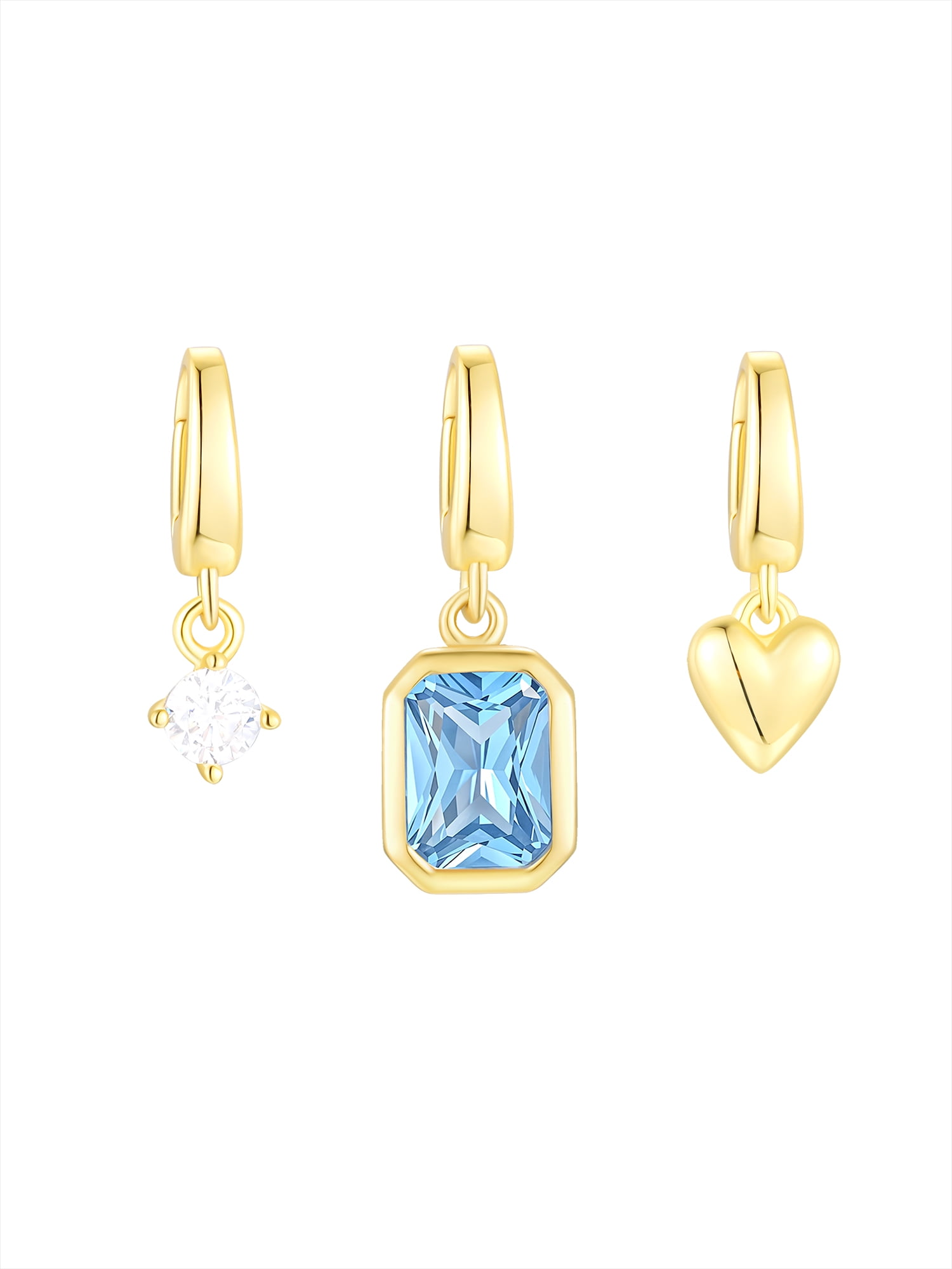 Brilliance Fine Jewelry Simulated Aquamarine and Simulated Diamond Charm Set in 14KT Gold Plated Sterling Silver